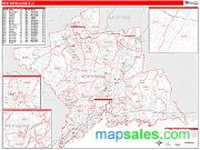 New Haven County, CT <br /> Wall Map <br /> Zip Code <br /> Red Line Style 2024 Map