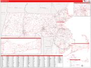 Massachusetts <br /> Wall Map <br /> Zip Code <br /> Red Line Style 2024 Map