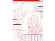 Michigan <br /> Wall Map <br /> Zip Code <br /> Red Line Style 2024 Map
