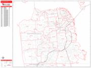 San Francisco <br /> Wall Map <br /> Zip Code <br /> Red Line Style 2024 Map