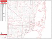 Miami <br /> Wall Map <br /> Zip Code <br /> Red Line Style 2024 Map