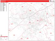 Augusta <br /> Wall Map <br /> Zip Code <br /> Red Line Style 2024 Map