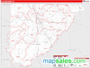 Cullman County, AL <br /> Wall Map <br /> Zip Code <br /> Red Line Style 2024 Map
