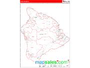 Hawaii County, HI <br /> Wall Map <br /> Zip Code <br /> Red Line Style 2024 Map