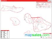 Maui County, HI <br /> Wall Map <br /> Zip Code <br /> Red Line Style 2024 Map
