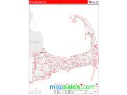 Barnstable County, MA <br /> Wall Map <br /> Zip Code <br /> Red Line Style 2024 Map