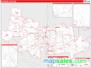 Hampshire County, MA <br /> Wall Map <br /> Zip Code <br /> Red Line Style 2024 Map