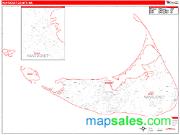 Nantucket County, MA <br /> Wall Map <br /> Zip Code <br /> Red Line Style 2024 Map