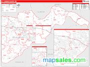 St. Charles County, MO <br /> Wall Map <br /> Zip Code <br /> Red Line Style 2024 Map