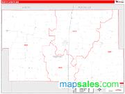 Worth County, MO <br /> Wall Map <br /> Zip Code <br /> Red Line Style 2024 Map