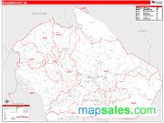 Watauga County, NC <br /> Wall Map <br /> Zip Code <br /> Red Line Style 2024 Map