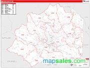 Wilkes County, NC <br /> Wall Map <br /> Zip Code <br /> Red Line Style 2024 Map