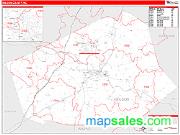 Wilson County, NC <br /> Wall Map <br /> Zip Code <br /> Red Line Style 2024 Map