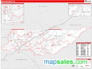 Sullivan County, TN <br /> Wall Map <br /> Zip Code <br /> Red Line Style 2024 Map