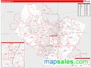 Travis County, TX <br /> Wall Map <br /> Zip Code <br /> Red Line Style 2024 Map