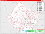 Augusta County, VA <br /> Wall Map <br /> Zip Code <br /> Red Line Style 2024 Map
