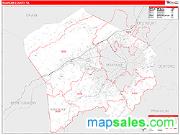 Roanoke County, VA <br /> Wall Map <br /> Zip Code <br /> Red Line Style 2024 Map