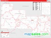 Shawano County, WI <br /> Wall Map <br /> Zip Code <br /> Red Line Style 2024 Map