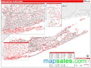 Nassau-Suffolk <br /> Wall Map <br /> Red Line Style 2024 Map