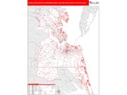 Virginia Beach-Norfolk-Newport News <br /> Wall Map <br /> Red Line Style 2024 Map
