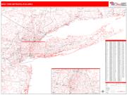 New York Metropolitan Area <br /> Wall Map <br /> Red Line Style 2024 Map