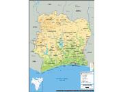 Ivory Coast <br /> Physical <br /> Wall Map Map