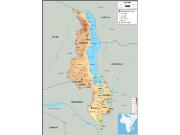 Malawi <br /> Physical <br /> Wall Map Map