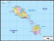 St Kitts Nevis <br /> Political <br /> Wall Map Map