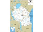 Tanzania Road <br /> Wall Map Map