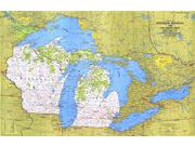 Wisconsin, Michigan and the Great Lakes <br /> Wall Map Map