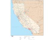California  <br />with Roads <br /> Wall Map Map