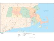 Massachusetts  <br />with Counties <br /> Wall Map Map