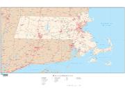 Massachusetts  <br />with Roads <br /> Wall Map Map