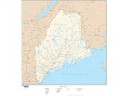 Maine  <br />with Roads <br /> Wall Map Map