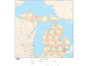 Michigan  <br />with Counties <br /> Wall Map Map