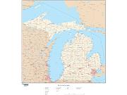 Michigan  <br />with Roads <br /> Wall Map Map