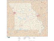 Missouri  <br />with Roads <br /> Wall Map Map