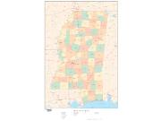 Mississippi  <br />with Counties <br /> Wall Map Map