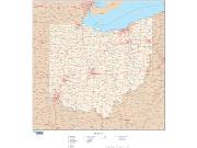 Ohio  <br />with Roads <br /> Wall Map Map