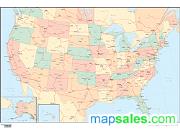 United States <br / > Political <br / > Wall Map w/  Highways and Oceans Map