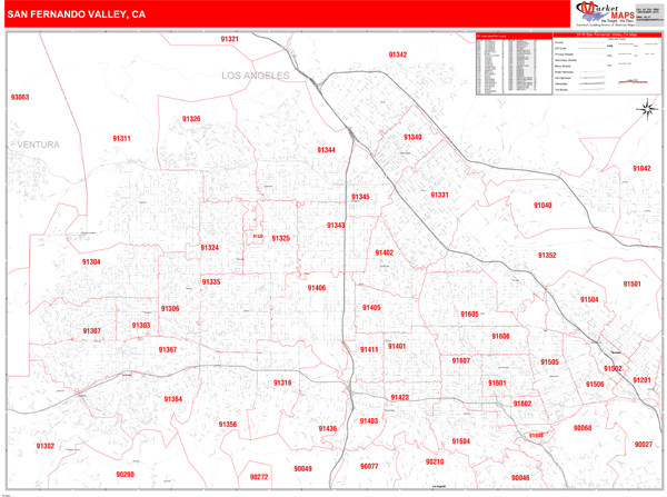 san fernando valley zip code map