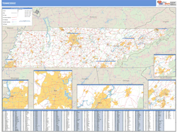 Tennessee  Zip Code Wall Map