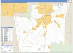 Washington County, AR Zip Code Wall Map