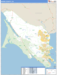 Marin County, CA Zip Code Wall Map