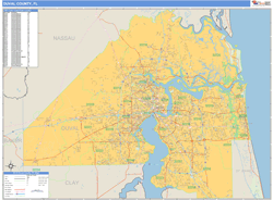 Duval County, FL Zip Code Wall Map