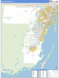 Miami-Dade County, FL Zip Code Wall Map