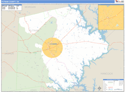 Putnam County, GA Zip Code Wall Map