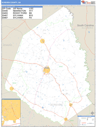 Screven County, GA Zip Code Wall Map