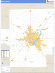 Macon County, IL Zip Code Wall Map