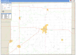 Jay County, IN Zip Code Wall Map
